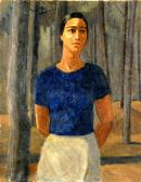 Image de "La femme dans les pins (autoportrait)", par Odette Boyer-Chantoiseau, vers 1945. Huile sur toile, 73 x 91 cm. Collection particulière